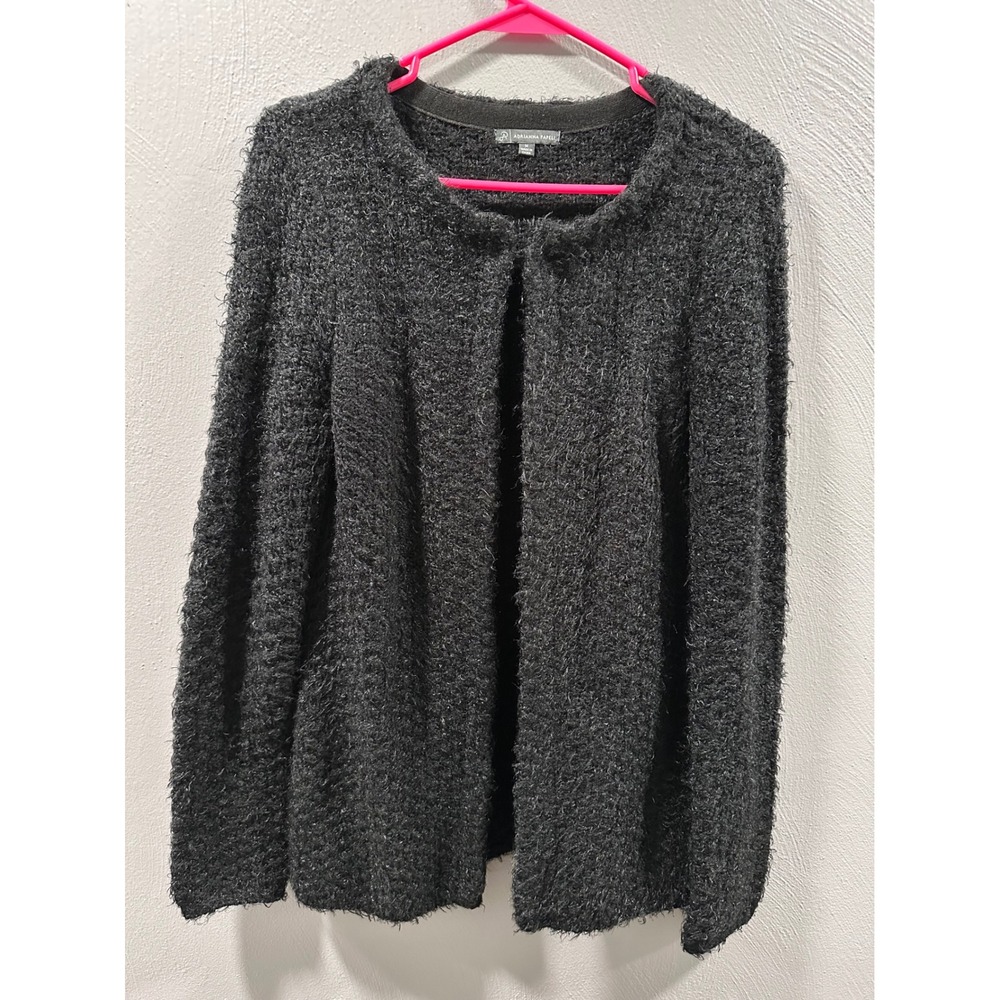 Adrianna Papell Womens Black Eyelash Knit Open Front Cardigan Sweater Medium